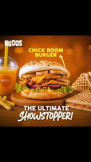 3.7K views · 39 reactions | It’s showtime with Kudos, where every bite steals the spotlight! ✨❤️ #SpotlightOnFlavor #ChickRoomBurger #Showstopper #Kudos | Kudos | Facebook
