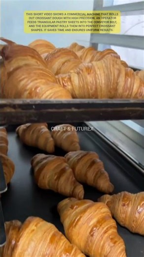 Automatic croissant rolling machine in a bakery.#ytshorts