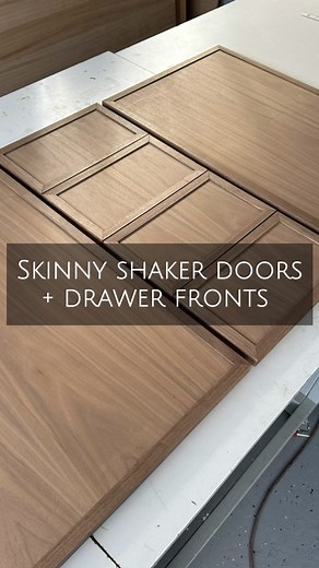 Natalie Park | DIY, Builds & Design on Instagram: "The skinny shaker style doors and drawer fronts are officially assembled for this walnut vanity! 😍 I’m in LOVE. What do you think?! The stiles and rails are solid walnut ripped down to 3/4” in width (and they’re 7/8” thick) and the center panel is 3/4” walnut veneered plywood. This leaves the perfect little lip to create the skinny shaker look! All the corners are mitered too so it looks 🤌🏼✨ Since the stiles and rails are so skinny and almost