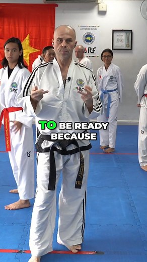 You can use step sparring to prepare for free sparring by using limited techniques but encouraging students to 'react' to what their partner is doing, keeping their hands in a ready stance, in preparation for free sparring. Become a TKDCoaching member to watch the full expert masterclass. #taekwondo #tkditf #tkd #taekwondoitf #itftkd #itftaekwondo | TKDCoaching.com