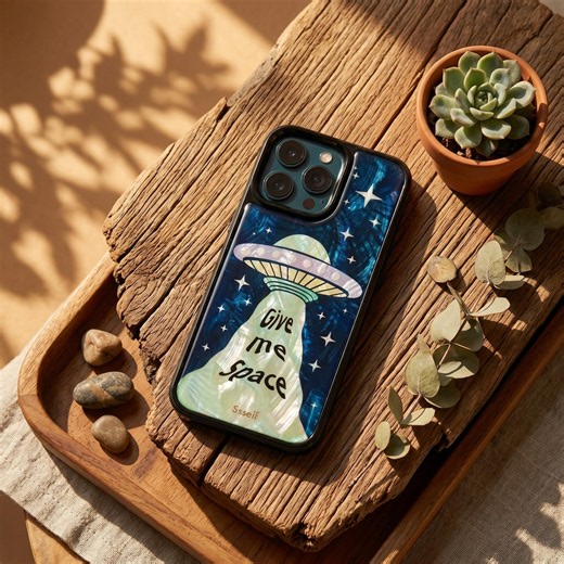 UFO Mother of Pearl Phone Case, Handmade Iridescent Shell iPhone Case, Space Aesthetic Alien Cover, Retro Cosmic Phone Case Gift - Etsy
