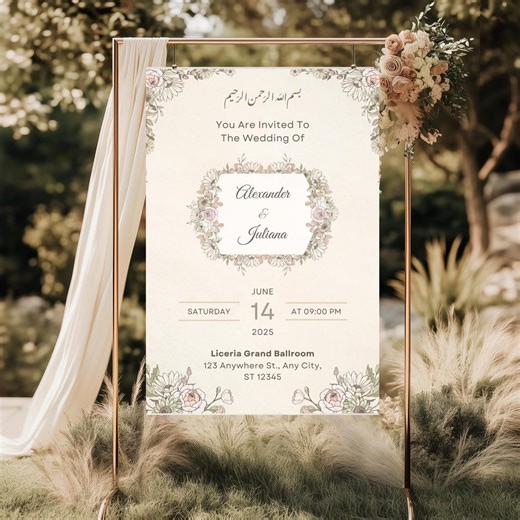 Simple Floral Wedding Invitation, Editable Reception Invite, Wedding Invitation Card, Modern Wedding Invitation, Welcome Sign - Etsy