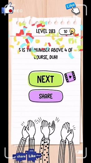 Brain test tricky puzzles level 283 [what is the number above 4?] solution or walkthrough