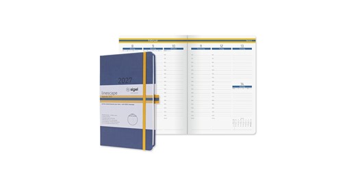 SIGEL L2706 - Wochenkalender Linescape 2027 (DE), ca. A5, Hardcover, blau/gelb