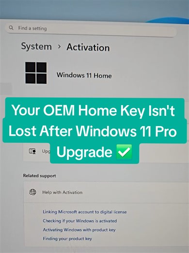 Replying to @mr_adrian00 Embedded OEM keys don't get overwritten. Proof: Upgraded XPS 8910 to Windows 11 Pro with generic key, activated with genuine key, then back to Home after reinstall and got auto-activated! #Windows11 #OEM #TechTok #TechTip #WindowsKeys