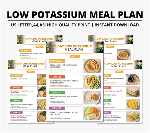 7-day Low Potassium Meal Plan | Printable Renal Diet Guide | Low Potassium, Low Sodium & Kidney-friendly Menu for CKD Stage 3-5 - Etsy Australia