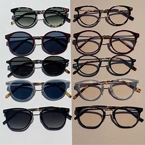 One frame, two ways 🤓😎 Each style from our New Classics collection is available in both eyeglasses and sunglasses—so you can change your frame without changing your look 👍 (🕶👓: From top to bottom: Elina, Jayla, Thorpe, Elina, and Halton.) https://warby.me/3f7Hja7 | Warby Parker
