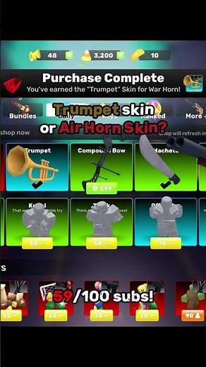 59/100 subs! Trumpet or Air Horn Skin? 🎺 #rivals #roblox #factoholic #talwiinder #gaming