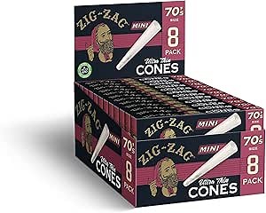 Zig-Zag Ultra Thin Mini Pre Rolled Cones 70mm - 18 Pack Carton (8 Cones per Pack) | Easy Fill, Convenient Carrying | Prerolled