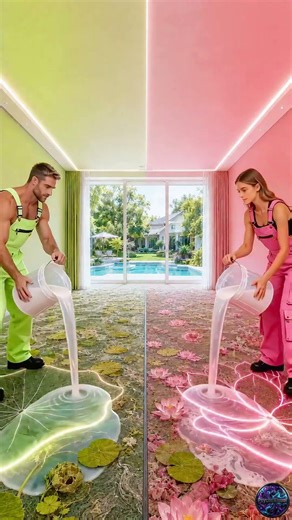 THIS DOUBLE FLOOR IS SO IMPRESSIVE😱💚🩷Green Lotus Leaf & Pink Epoxy Luxury Floor💚🩷#epoxy #epoxyfloor