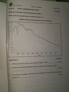 Refer to the line graph below to answer Question 11.WORLD POP... | Filo