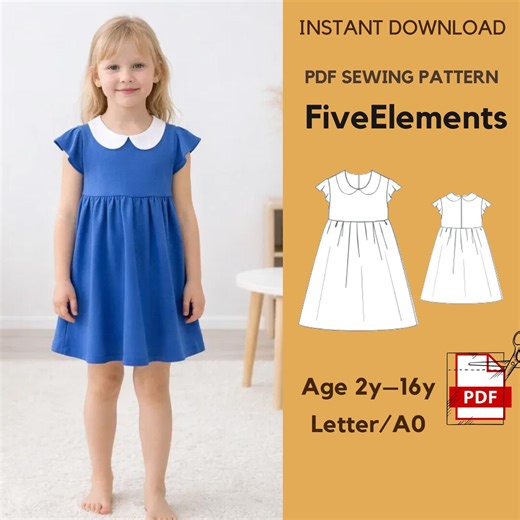Girls Dress Sewing Pattern With Peter Pan Collar | Classic A-line Dress PDF | Toddler & Kids Dress Pattern Age 2–16 | Instant Download - Etsy