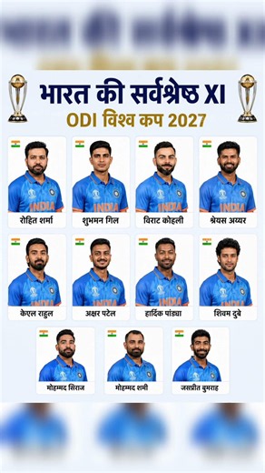 India's projected ODI World Cup 2027 XI blends experience, stability, all-round depth
