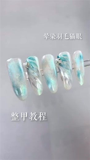 Chelsy Nail’s Diary on Instagram: "Gradient feather cat-eye nail art design 🪶"
