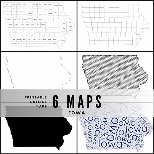 Printable Iowa Maps / State Outline and Labeled Geography Sheets / Letter‑size Educational Printables for Teachers and Students - Etsy