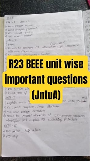 #R23BEEE unit wise important questions 💯 pass #jntua #btech#biral#short#btmstudies14