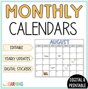 Editable Monthly Calendars - 2026-2027 Calendars with Google Slides