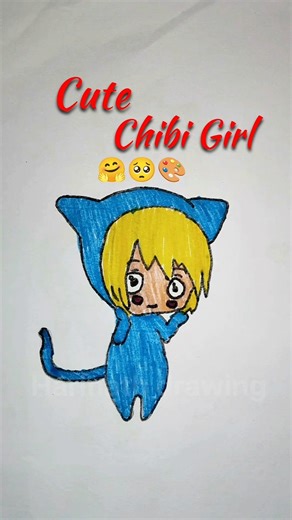 How to draw a Cute 🥺 Chibi girl | Cute Chibi girl coloring for kids | #cutechibi #cutgirl #drawing