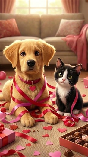 Happy Valentine's Day ❤️ Cute AI Animated Lovestory between a Puppy and a Kitten
