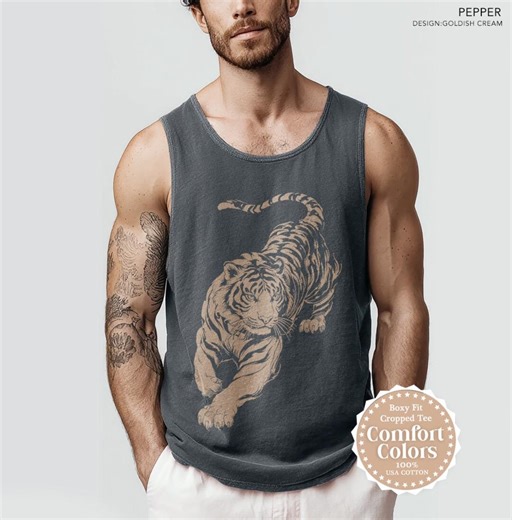 Vintage Tiger Tank Top Comfort Colors Tanks Cotton Men Women Tanktop, Wildlife Retro Tank Tops, Tiger Lover Gift, Wild Animal Camping Outfit - Etsy