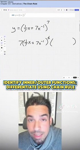 Identify inner/outer functions; differentiate using chain rule #calculus #maths #education