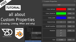 Creating and linking Custom Properties in color, degree, float, and Booleans Value | blender 2.9