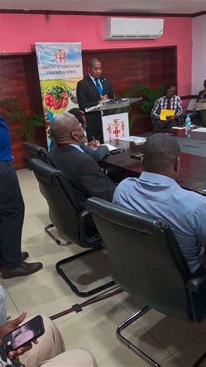 Now at the press briefing! Minister Floyd Green highlights practical recovery measures for Agro Park farmers, access to fertilisers, seeds, seedlings and essential farm inputs, along with a lease moratorium aimed at giving farmers the breathing room they need to recover and rebuild. #AgroParkFarmers #FarmerRelief #HurricaneMelissaRecovery #AgricultureRecovery #buildbackstronger | Agro-Investment Corporation | Facebook