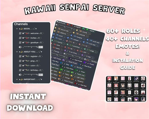 Modèle de serveur Discord Kawaii Anime, kit communautaire VTuber (téléchargement numérique - Etsy France