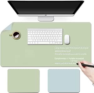 Silicon&PU Leather erasable writable(Frontside) Table mat,Dual-Sided Large Mouse Pad, Desk Mat，Notepad，Erasable Writing White Board,with 7.9"x9.4" Portable Green Mousepad
