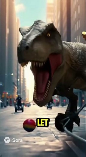 T-rex run by kickboard