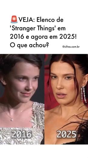 O elenco de Stranger Things em 2016 vs. 2025. A nostalgia bate forte. 👀 Qual mudança mais te surpreendeu? | Cifras