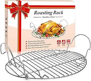 DePango 16.5inch Oval Roasting Rack for Oven, Thanksgiving Christmas Gifts for Mom Men Wife Cooking Home Chefs, Stainless Steel Cooling Rack with Handle, Wire Rack for Cooking, Grilling, Drying