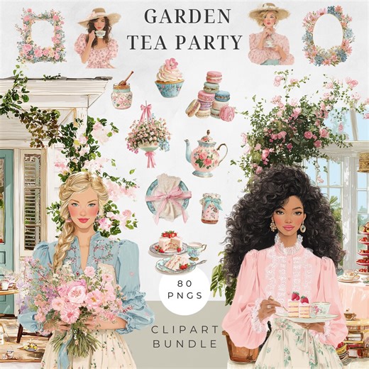 Watercolor Tea Party Clipart Bundle, Vintage Floral PNG, High Tea Invitations, Watercolor Designs, Digital Download Set, Let's Par-tea - Etsy