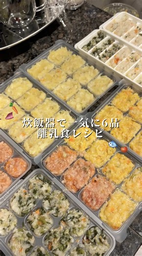 レシピ詳細👇🏻 ①炊飯器に米をセット ②その上に材料を置いて、水を入れてお粥モードで炊飯 ・人参 1本（皮をむいてそのまま） ・さつまいも 1本（皮をむいてそのまま） ・かぼちゃ ・ほうれん草 （下茹でしたもの） ・ブロッコリー ・しらす（お湯で塩抜き） ・ツナ缶（ノンオイル・食塩無添加） ③炊けたら、さつまいも・かぼちゃ・ほうれん草をそれぞれ別容器に取り出す ・さつまいも、かぼちゃはマッシャーで潰す ・ほうれん草はハサミで一口サイズに切る ④炊飯器の中のお粥をマッシャーで潰し、6つに分けてそれぞれ味付け 🥣和風だし粥 → ベビー用和風だしをかけて混ぜる 🥣ほうれん草粥 → ③のほうれん草＋ベビー用和風だしを混ぜる 🥣さつまいも粥 → ③のさつまいもと混ぜる 🥣かぼちゃのリゾット → ③のかぼちゃと混ぜる 🥣トマトリゾット → トマトペーストを混ぜる （お好みでベビーコンソメを少し足してね◎） 🥣豆乳リゾット → 無調整豆乳を加えてレンジで加熱し混ぜる ——————————————————————— ③で取り出した野菜は、手掴み用も取り分けておいても🙆🏻‍♀️🍠 