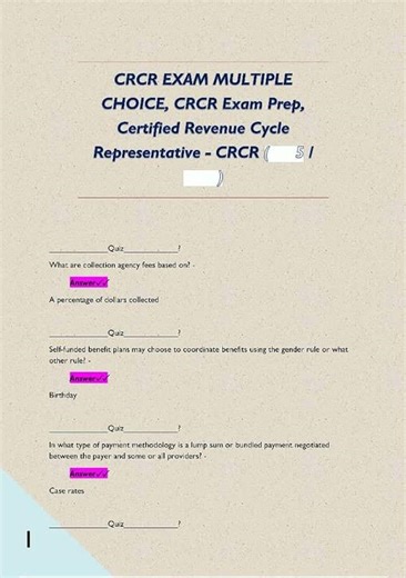 Latest CRCR EXAM MULTIPLE CHOICE CRCR Exam Prep Certified Revenue Cycle Representative CRCR video