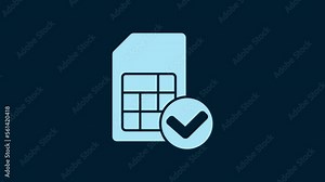 White Sim card icon isolated on blue background. Mobile cellular phone sim card chip. Mobile telecommunications technology symbol. 4K Video motion graphic animation