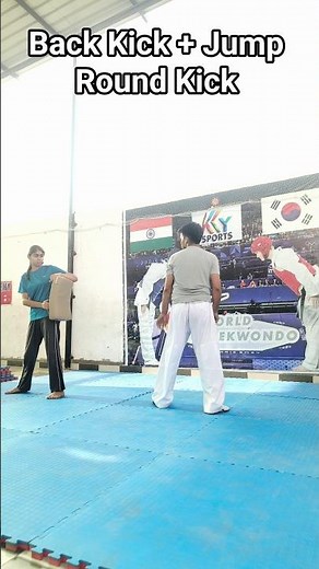 taekwondo back Kick+ jump round kick #taekwondo #karate #kick #tkd #viral