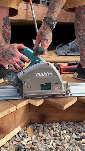 Makita track saw for making a straight overhang in this raised platform #tools #construction #yard | Kruger Construction