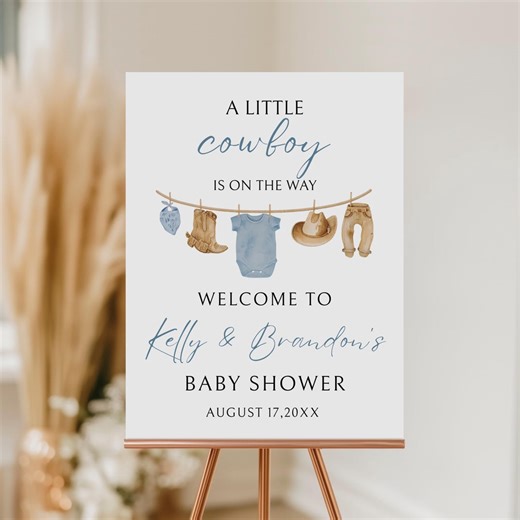 Cowboy Baby Shower Welcome Sign Digital Download, Personalized Western Party, Boy, Blue, Instant Editable Template - Etsy