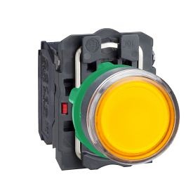 Illuminated push button, plastic, flush, orange, Ø22, spring return, 24 V AC/DC, 1 NO   1 NC