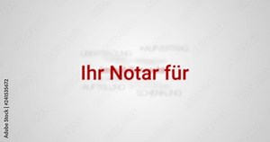 Intro welches die Leistungen eines Notars zeigt. Grauer Hintergrund, rote Schrift