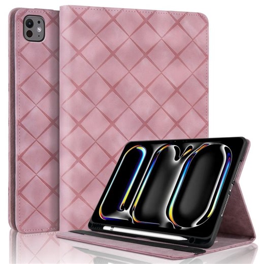[$5.82] For iPad Air 13 2026 / 2025 / 2024 Rhombus Embossed Leather Smart Tablet Case(Pink)