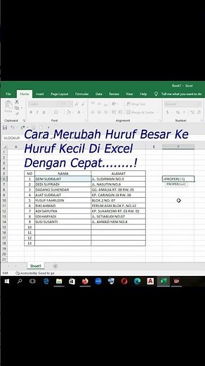 Cara Merubah Huruf Besar Kehuruf Kecil Di Excel #excel #tutorial