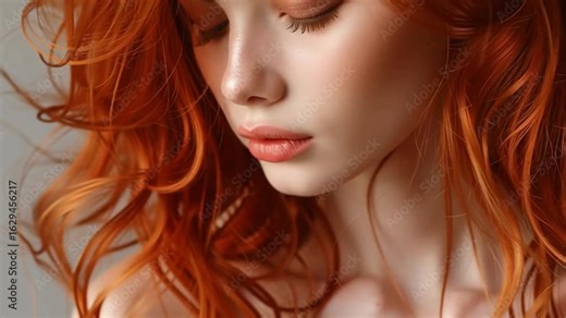 Beautiful redhead model posing showing different facial expressions