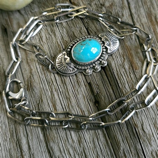 Robin’s Egg Blue Turquoise Stamped Sterling Necklace - Etsy