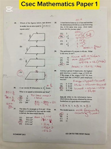 csec Mathematics multiple choice solutions #csecmaths #education #cxcmaths #mathematics