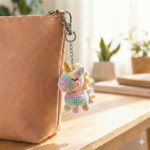 Crochet Unicorn Keychain, Pastel Rainbow Amigurumi, Sleeping Unicorn Bag Charm, Magical Animal Gift, Gold Horn Plush, Fantasy Keyring - Etsy