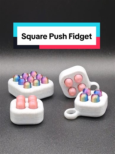 New Square Push Button Fidgets in rainbow and rose quartz. These fidgets also come in original pad and halo. Uniquely designed 3d printed fidget toys. #fyp #fidget #fidgettoys #toys #asmr
