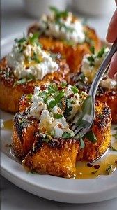 **Claire's Crispy Smashed Sweet Potatoes with Whipped Feta & Hot Honey**