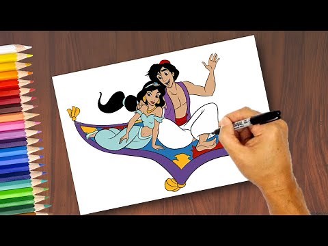Aladdin cartoon Drawing - Aladdin and jasmine drawing for beginners